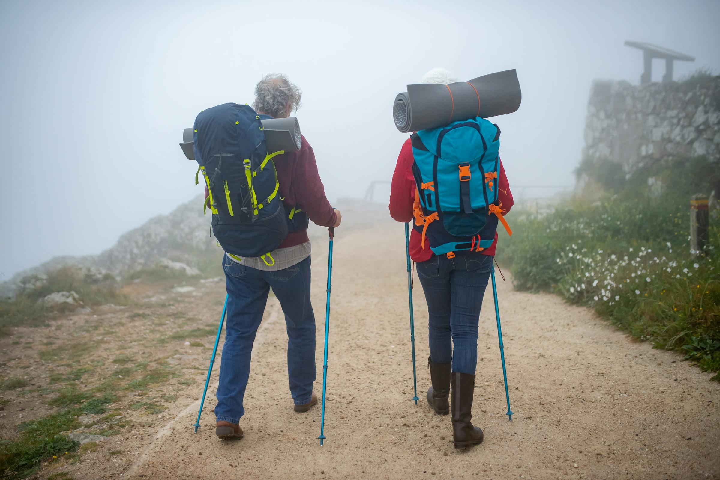 A montage of active adults over 50 walking, traveling, gardening, using stairs comfortably, and spending time with family.